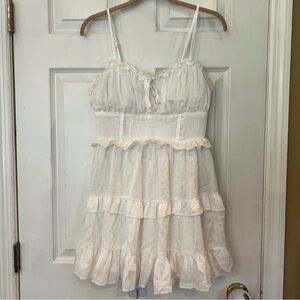 Wild Fable Tiered Babydoll Dress Milkmaid Fairy Cottage Coquette White Sz M FLAW